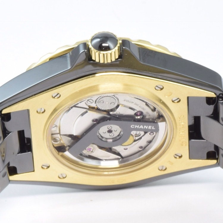 中古 シャネル J12-42 イエローゴールド ブラック セラミック